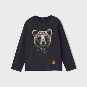 Size 5 Boys Mayoral Charcoal Long Sleeve Tee with Bear Graphic